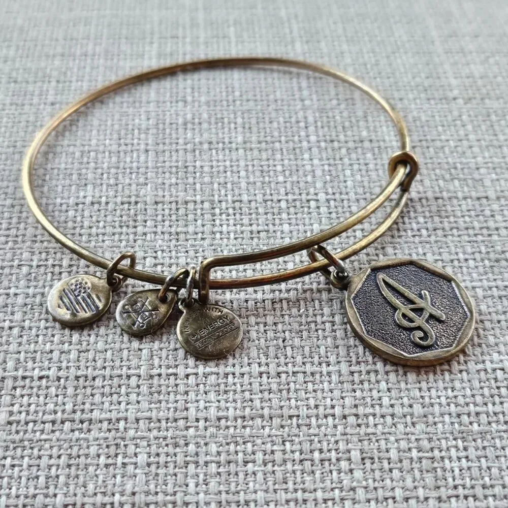 Alex And Ani Bracelet LETTER A Gold Tone Initial Wristband Wrist Fashion Jewelry - Picture 9 of 10